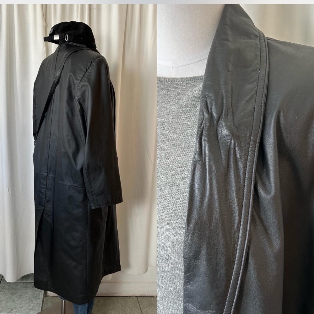 Vintage Pelle Club black long leather trench coat size Medium. - Picture 11 of 12